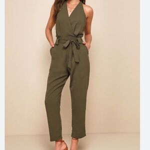 Express Olive Green Halter Jumpsuit